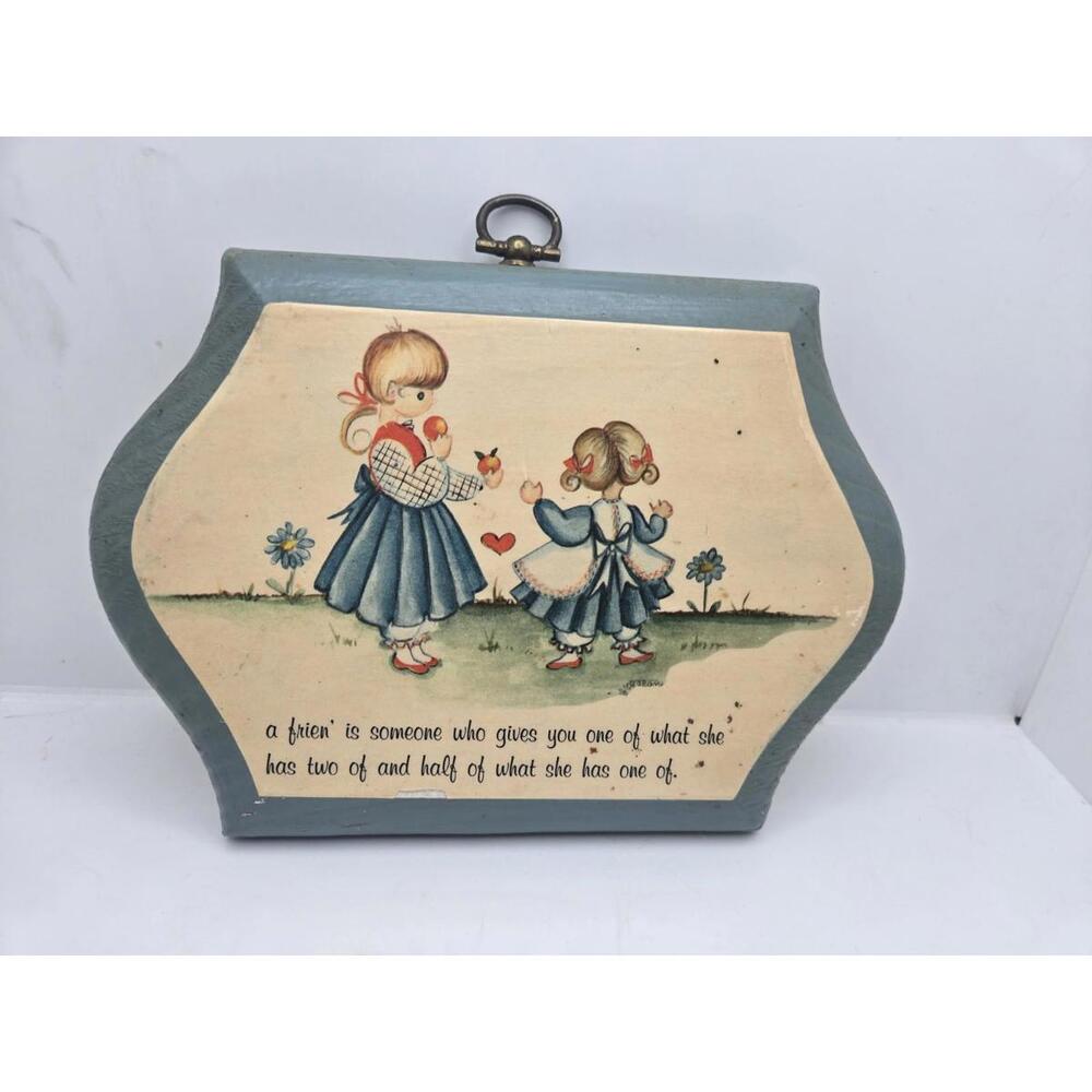 Vintage Wood Plaque "A Friend Is Someone Who" Blue 5x7 Granny Cottage Core